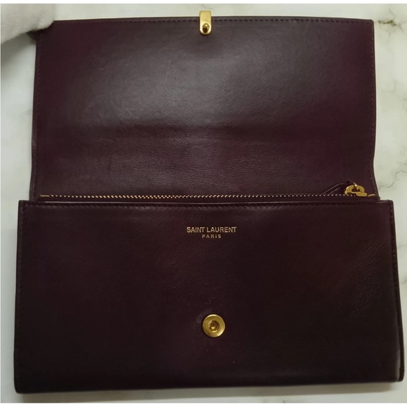 Yves Saint Laurent Chocolate Leather Wallet with Gold Accent - Picture 3 of 12